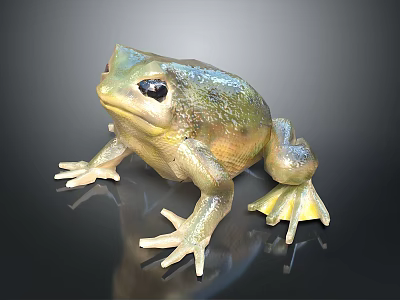 3D Rendered Reptile With Smooth Green Yellow Skin And Black Background Reflection 3d model