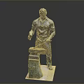 Bronze Man Blacksmith Sculpture Holding Hammer Working on Anvil Wearing Apron
