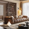 Elegant Brown Leather Sofa And Round Coffee Table Set For Cozy Modern Home Living Room