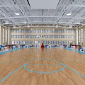 Indoor Sports Hall With Wooden Floor Basketball Volleyball Courts And Table Tennis Tables