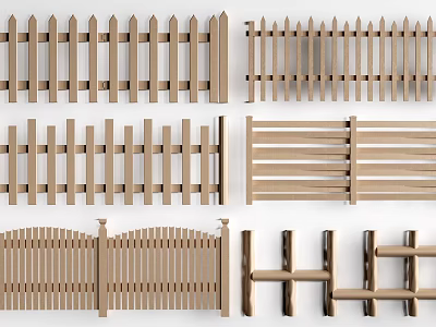 Wooden Railings Featuring Various Styles Including Vertical Horizontal And Lattice Designs 3d model