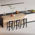 Modern Kitchen Interior With Island Counter Stools Fresh Fruits and Green Plant