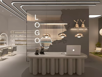 Modern Beauty Salon Interior Design With Reception Counter Mirrors Decorative Lighting And Elegant Decor 3d model