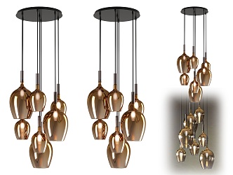 Modern Metal Light Luxury Chandelier Creative Glass Chandelier Multi-head Pendant Chandelier Restaurant Glass Chandelier Bar Minimalist Chandelier 3d model