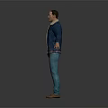 Game Character Male Wearing Blue Denim Jacket Fleece Lining Blue Jeans Brown Shoes Arms Outstretched