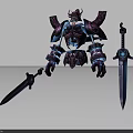 Fantasy Game Movie Character with Horned Helmet Detailed Armor and Dual Swords