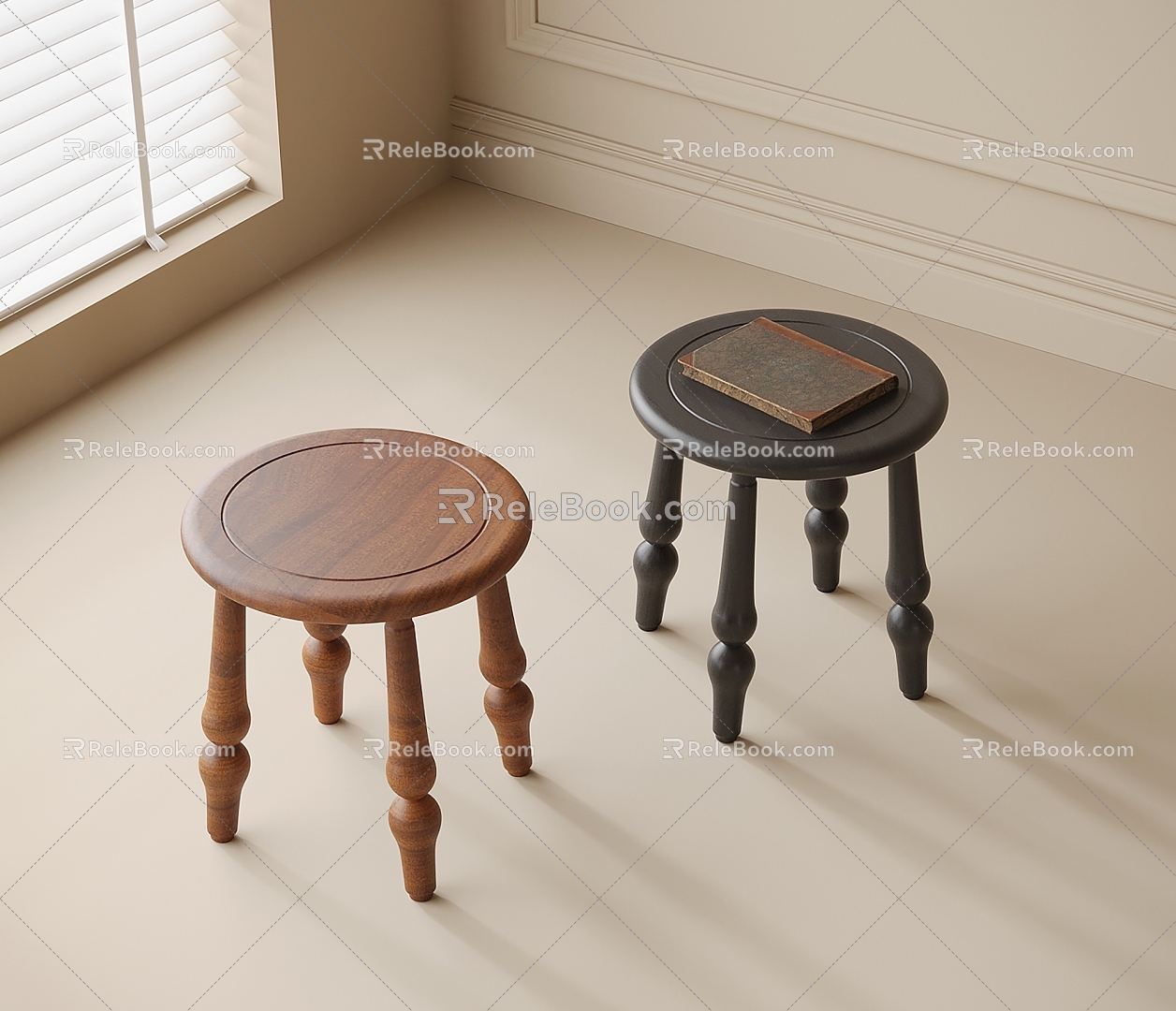 Modern Round Wooden Stool 3d model