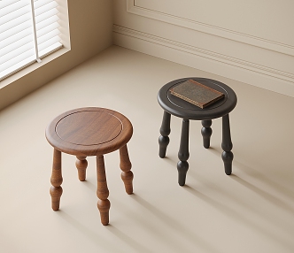 Modern Round Wooden Stool 3d model