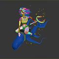 3D Female Figure With White Hair Riding Blue Whale Like Octopus Creature Tentacles Water Droplets