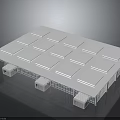Modern Building With Glass Curtain Walls Flat Roof Square Panels And Small Cubic Base Structures 3d model