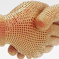 Decorative Ornament Set Featuring Golden Mesh Style Two Hands Shaking Hands Design