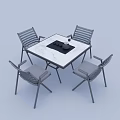 Modern Square Table and Chair Set with Marble Top Woven Back Gray Cushion Metal Legs