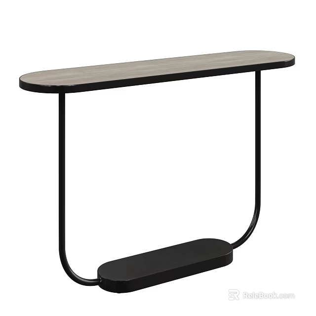 Modern Console Table With Wooden Top And Black Curved Metal Legs 3d model 