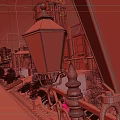 Outdoor Lights in Nighttime Street Scene with Vintage Lantern Design Illuminating Buildings and Trees