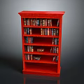 Red Wooden Bookcase With Multiple Shelves Filled With Books For Home