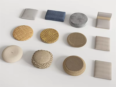 Household Cushions In Various Shapes Woven And Fabric Materials Neutral Tones For Home Decor 3d model