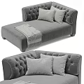 Gray Velvet Tufted Chaise Lounge With Soft Pillows And Throw Blanket 3d model
