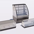 Display Cases and Shelves with Curved Glass Doors Transparent Lids and Metal Frames