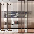Modern Brass Room Divider With Vertical Slats In Living Room Interior