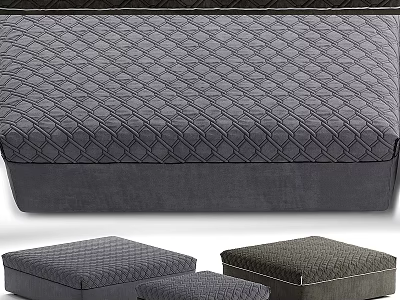 Gray Upholstered Ottomans with Quilted Diamond Pattern and Various Sizes for Home Decor 3d model