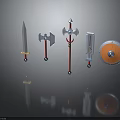 3D Rendered Fantasy Weapons Collection with Sword Axe Spear Shield and Metallic Blades