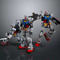 Dynamic Robot Warrior Figures In Silver Blue Red With Sword Shield And Action Stances 3d model