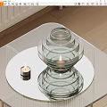 Decorative Clear Glass Layered Ornament Set With Candle On Mirror Tray For Coffee Table Decor