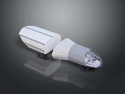 3D Model of Modern Transport Vehicle With White Trailer Transparent Cockpit and Wheels 3d model