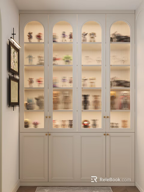 Glass Door Display Cabinet With Light Gray Frame And Multiple Shelves For Arranged Collectible Figures 3d model 