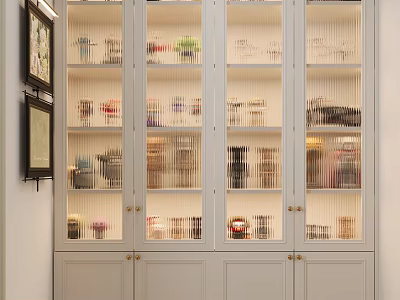 Glass Door Display Cabinet With Light Gray Frame And Multiple Shelves For Arranged Collectible Figures 3d model