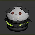 Adorable Panda Themed Cartoon Character Creature Featuring Black White Ears Red Eyes And Green Accents