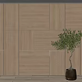 Modern Wooden Panel Wall Interior Design With Potted Green Plant And Natural Elements