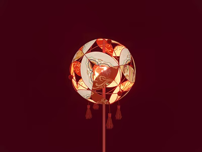 Popular Check in Photo Spot With Round Red White Leaf Pattern Lantern And Tassels 3d model
