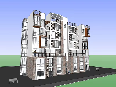 Modern Multistory Apartment Building Exterior With Balconies Glass Windows And Brick Accents 3d model