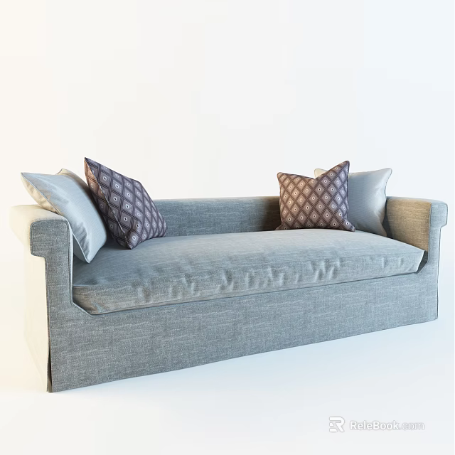 Modern Gray Fabric Sofa with Decorative Diamond Pattern Pillows and Comfortable Design 3d model