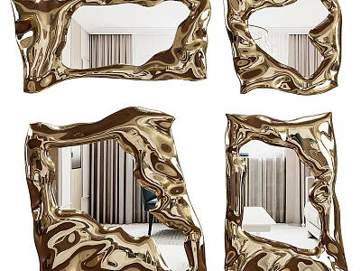 Gold Irregular Shaped Mirrors Featuring Unique Artistic Design for Modern Interiors 3d model