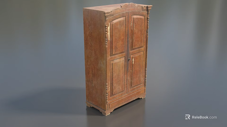 Vintage Wooden Wardrobe with Intricate Carved Details and Double Doors Design 3d model 