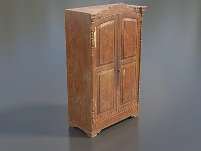 Vintage Wooden Wardrobe with Intricate Carved Details and Double Doors Design 3d model