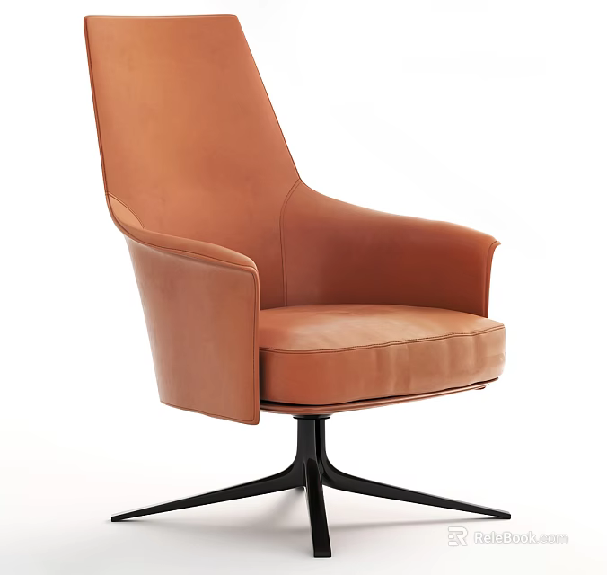 Modern Brown Leather Office Chair with High Back Design and Black Metal Base 3d model 