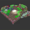 Ancient Stone Ruins With Moss Covered Walls And Green Plants On Pavement