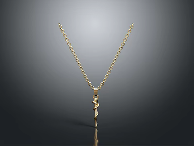 Gold Snake Pendant Necklace With Elegant Delicate Chain Design 3d model