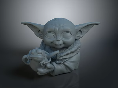 Adorable Big Ears Smiling Character Holding Small Creature In Tender Arms 3d model