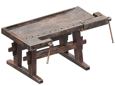 Traditional Wooden Carpentry Workbench With Clamps And Sturdy Structure 3d model