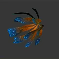 Artistic 3D Rendered Plant With Blue Orange Leaves And Glowing Blue Spots