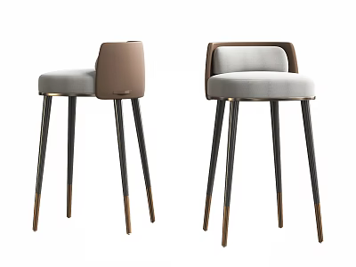 Modern Upholstered Bar Stools With Light Gray And Brown Seats Black Metal Legs Gold Accents 3d model