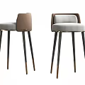 Modern Upholstered Bar Stools With Light Gray And Brown Seats Black Metal Legs Gold Accents