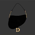 Black Leather Saddle Bag With Golden Metal Hardware And D Shaped Ornament Stylish Design