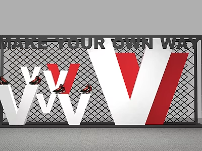 Window Display With Make Your Own Way Sign Red White V Letters Grid Background 3d model