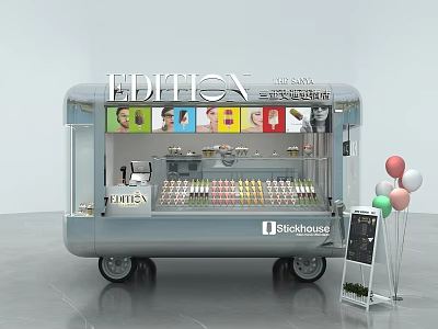 EDITION Pop Up Ice Cream Cart Photo Spot With Blockhouse Signboard And Colorful Balloons 3d model