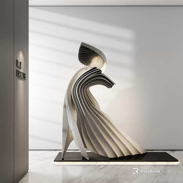 Modern Wave Shaped Carved Sculpture With Layered Structure And Light Shadow Effect In Interior Space 3d model 